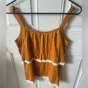 NWT Ann Taylor Factory Gold knit Sweater Tank with white trim.